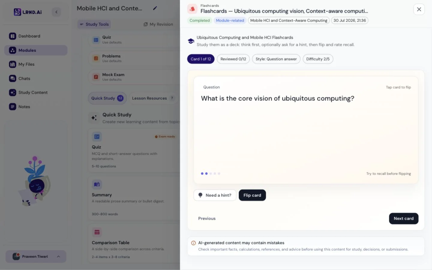 LRND Flashcards screenshot