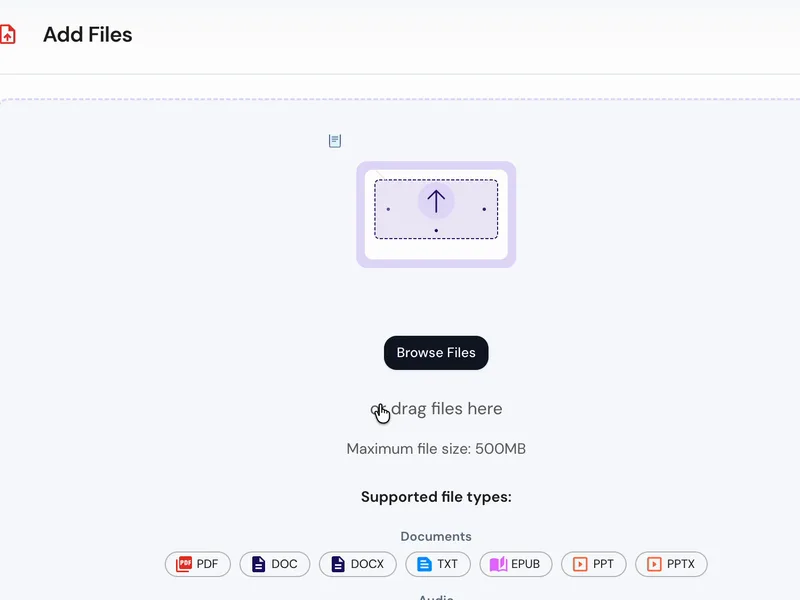 Learnd AI source library showing uploaded PDFs, audio, and YouTube links inside a module