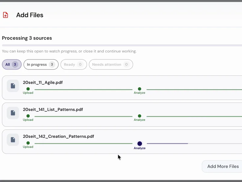 LRND processing uploaded sources and organising them by module